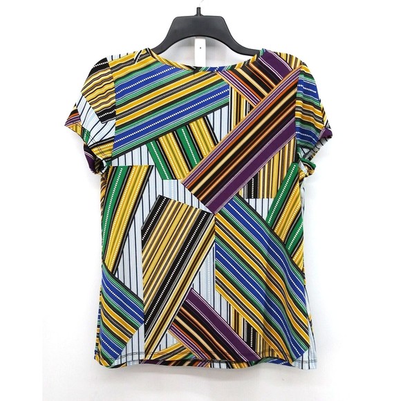 By Design Shirt Women Medium Multicolor Eyelet Chain Short Sleeve Blouse - Picture 2 of 6